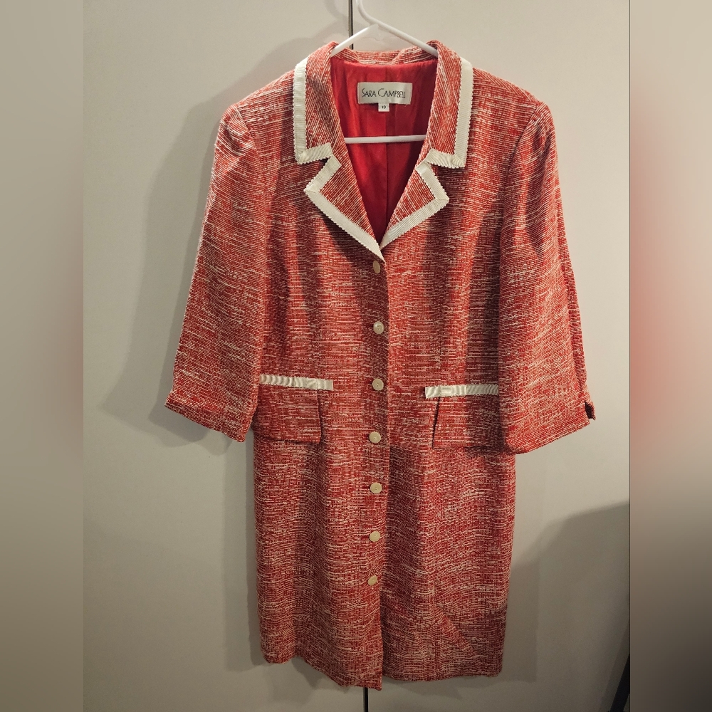 Sara Campbell Womans Size 10 Linen Blend Red Long Blazer/Jacket